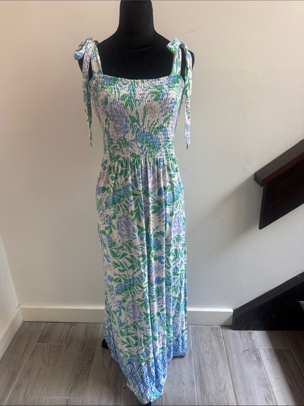 Lilly Pulitzer Women’s Green & Blue Floral Tie-Shoulder Maxi Dress